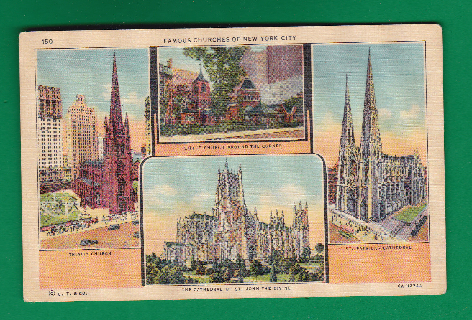 NEW YORK, FAMOUS CHURCHES OF NEW YORK CITY VINTAGE PC. USED 4708