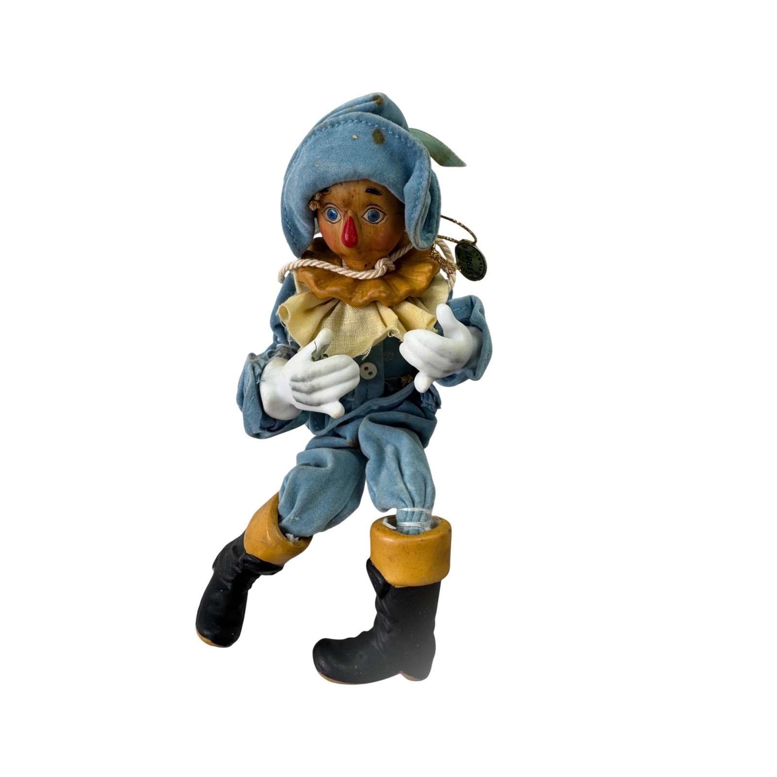 Vintage 1987 Kurt S Adler Scarecrow Ornament Blue Velvet Figure Collectible