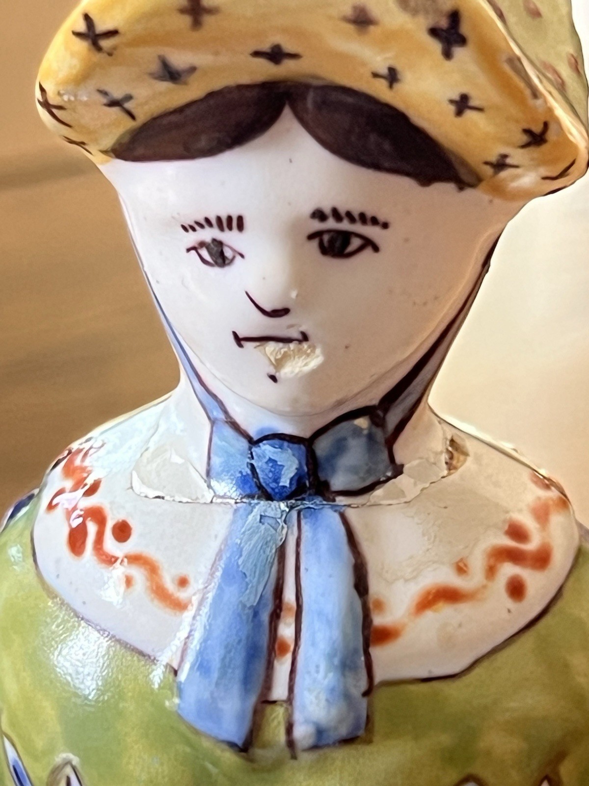 French Rouen Faience Figural Double Salt Cellar Lady Figure 1185 Chip Tin Glaze