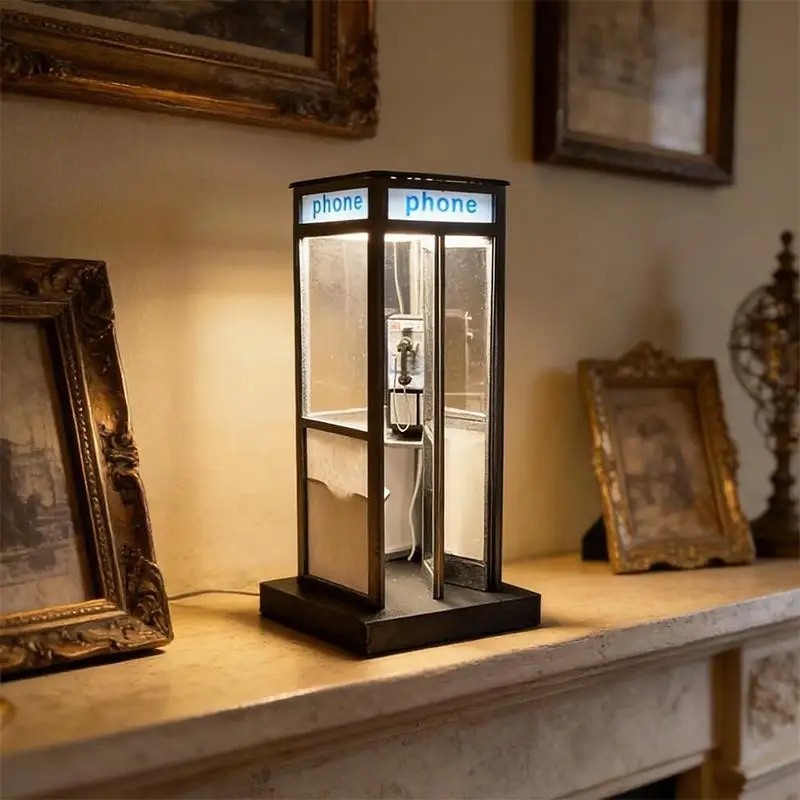 Retro British Style Mini Telephone Booth Night Light for Bedroom & Home Decor