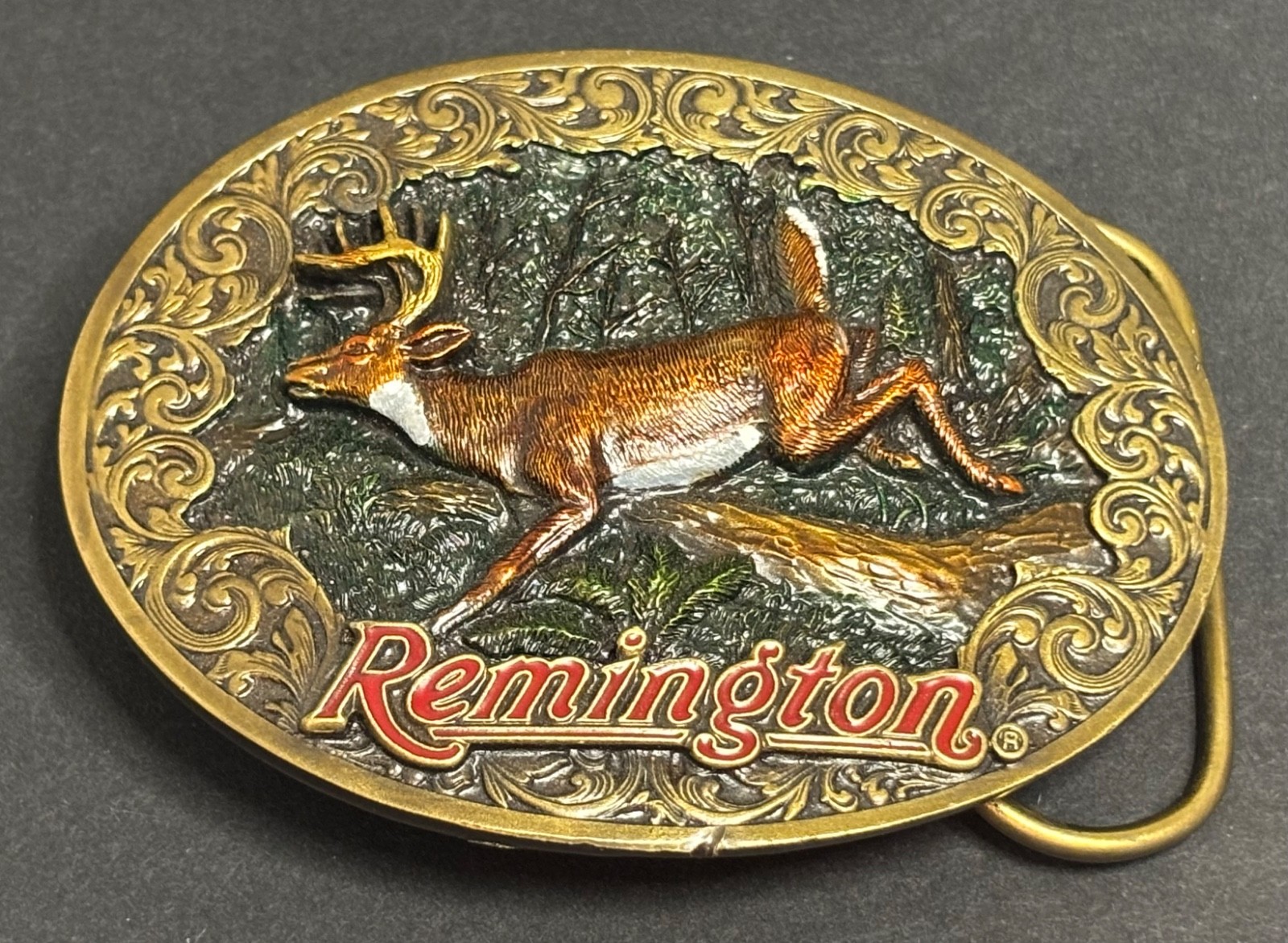 Vintage 1993 Remington White-Tailed Deer Bergamot J-400 Brass Belt Buckle USA