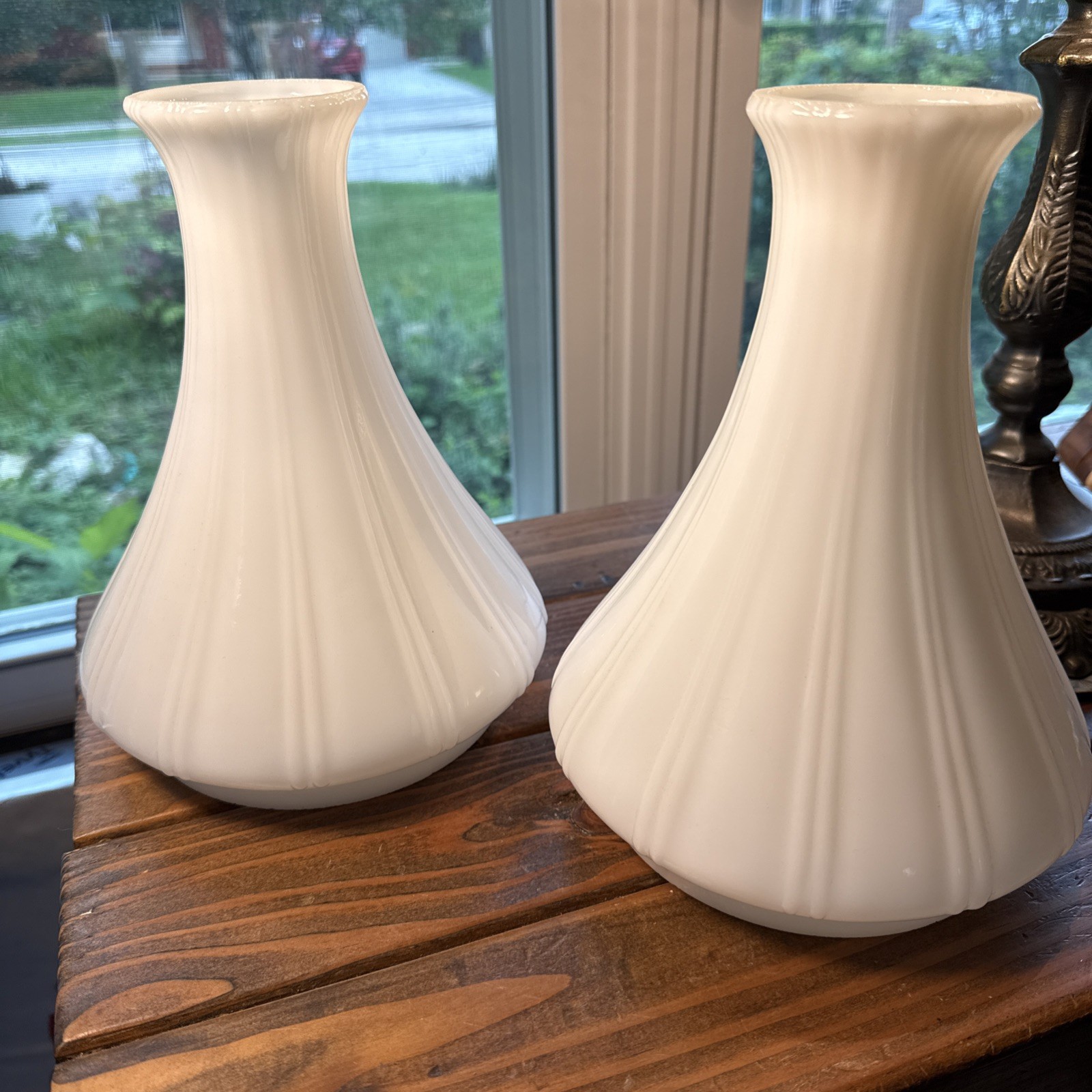 Vintage Milk Glass Oil Lampshades 9 Inches Tall 5 3/4 Inches On The Bottom Openi