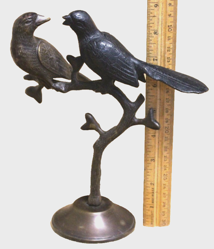 Love Birds Sitting On A Tree Branch 9″ Metal Sculpture/Figurine