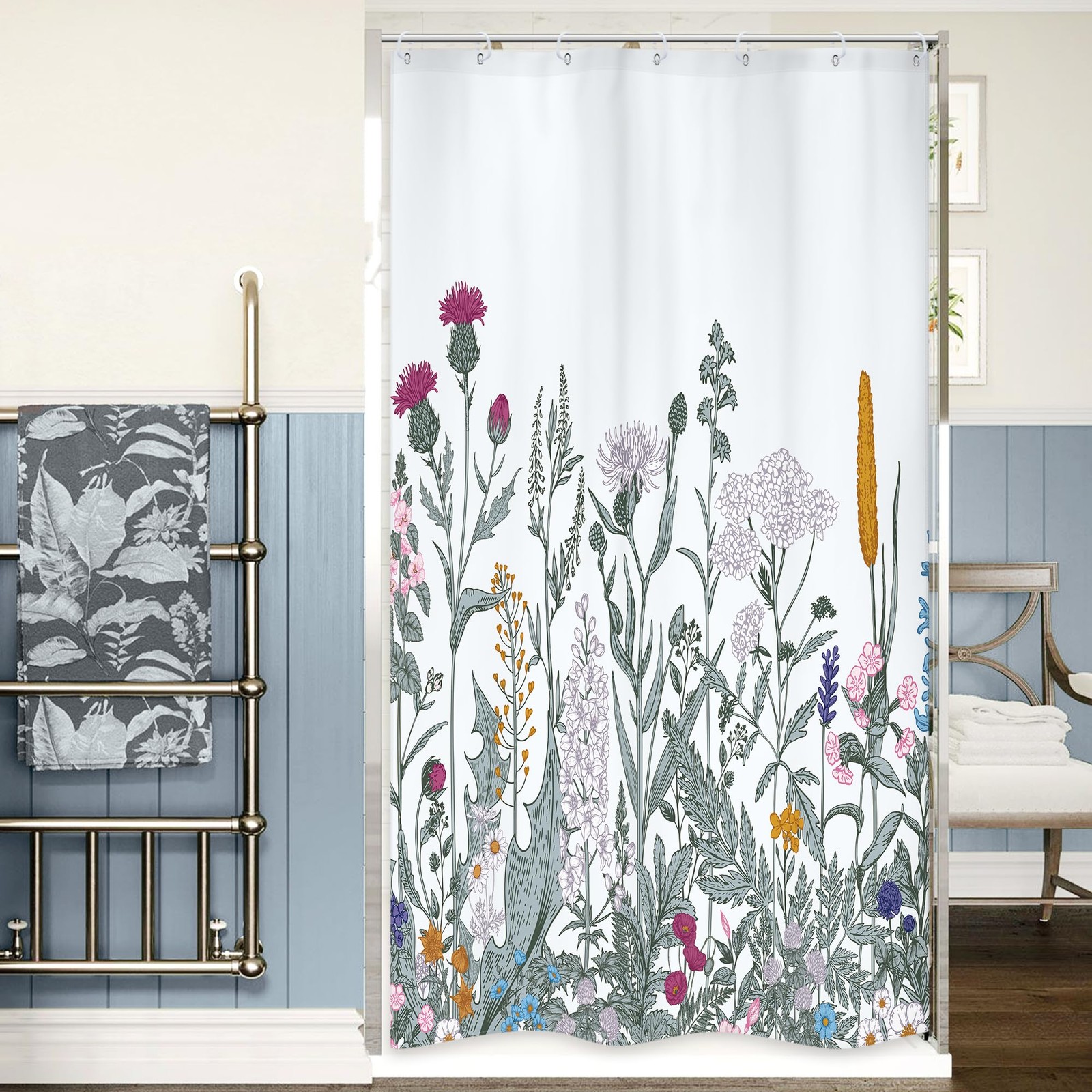 Riyidecor Shower Stall Curtain Walk in 39″W x 72″L (Pack of 1), 04blue