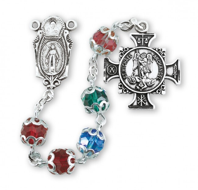 Sterling Silver Saint Michael Chaplet Rosary 17 inch w/ 16mm Capped Beads