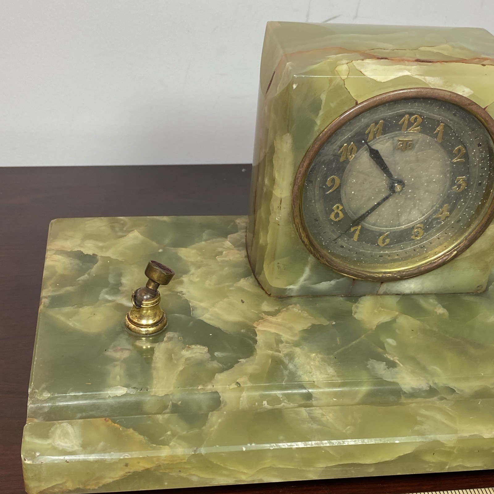 ATO Leon Hatot Art Deco Green Onyx Marble Pen Holder Mantel Desk Clock France