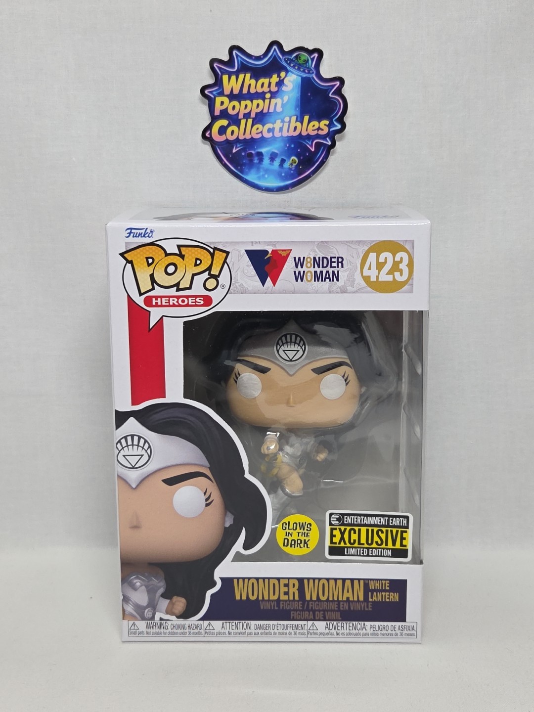 Funko Pop!DC Wonder Woman White Lantern GITD Exclusive #423 Ships W/ Protector