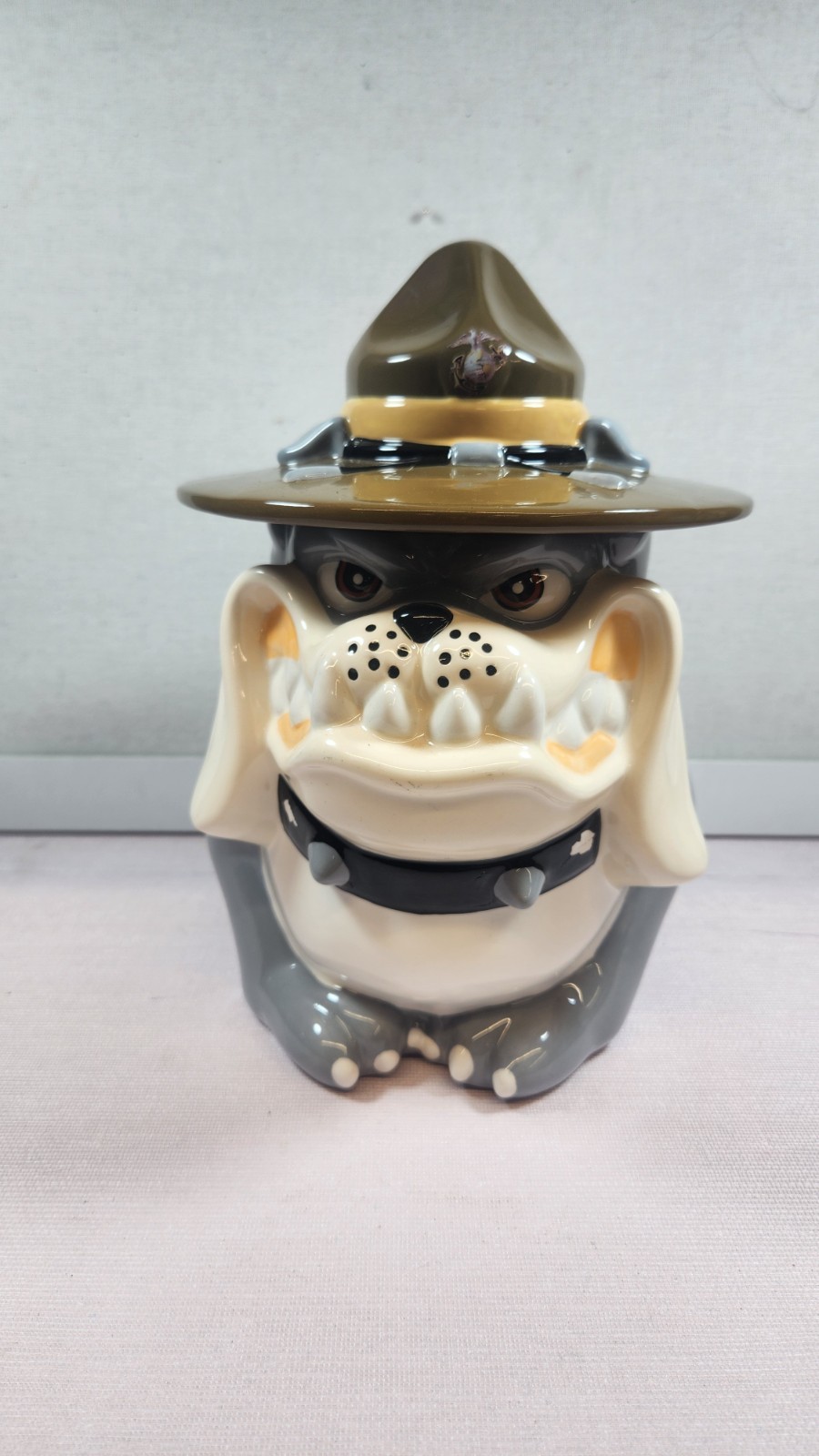 Bradford Exchange USMC Bulldog Cookie Jar “Basic Craving” 2010 Drill Sgt Dog EUC
