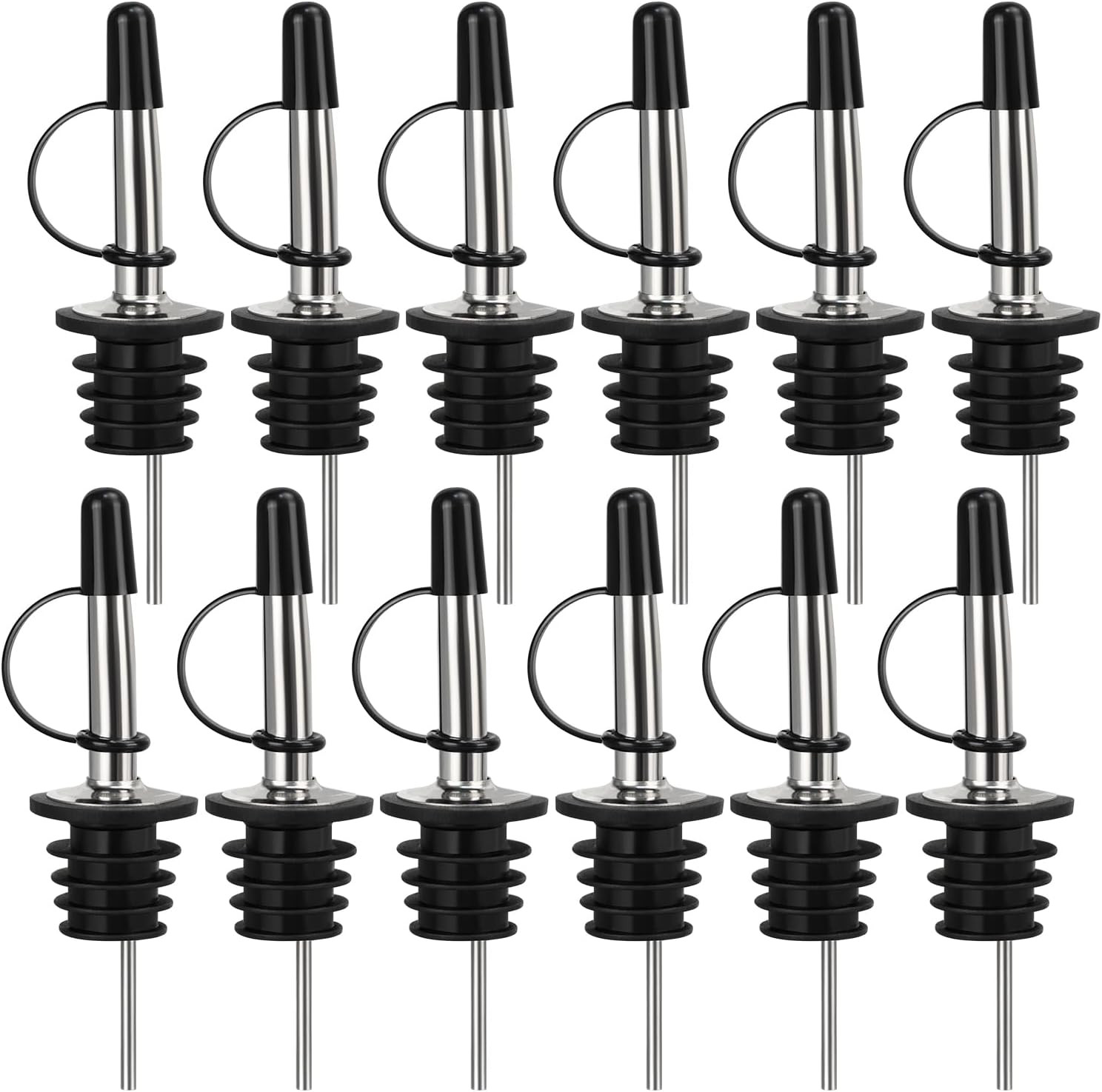12 Pack Liquor Pour Spout, Stainless Steel Classic Bottle Pourers with Rubber Du