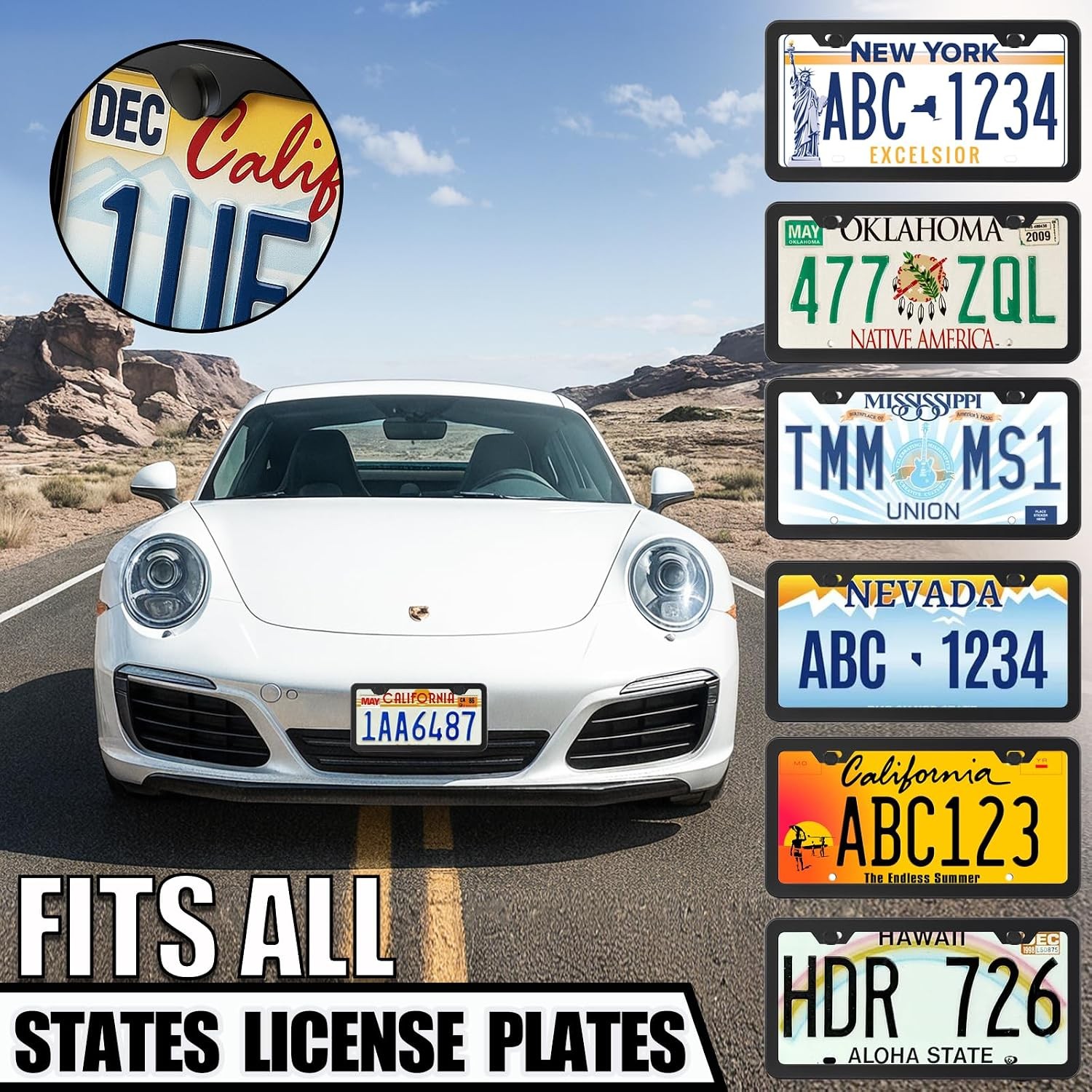2-Pack License Plate Frame Holder, Black Aluminum Slim Fit for Cars/Trucks