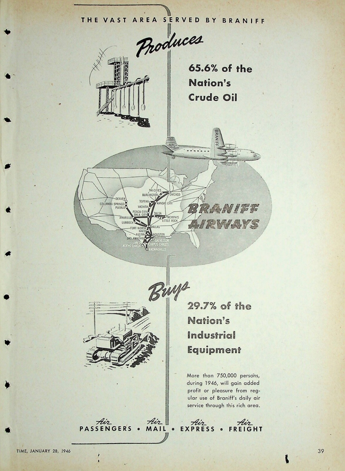 Original Braniff Airways AD: 1946 profit or pleasure from regular use of Braniff