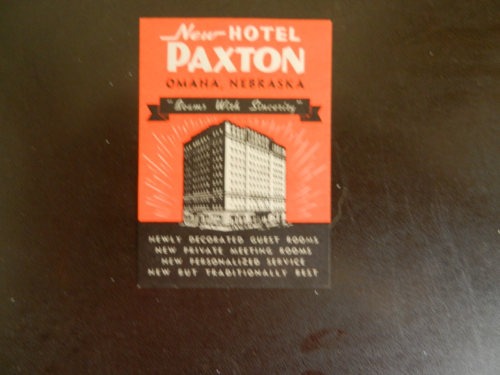 *HOTEL PAXTON in OMAHA* VINTAGE HOTEL/LUGGAGE LABEL. Approx. 2.00″ x 2.50″