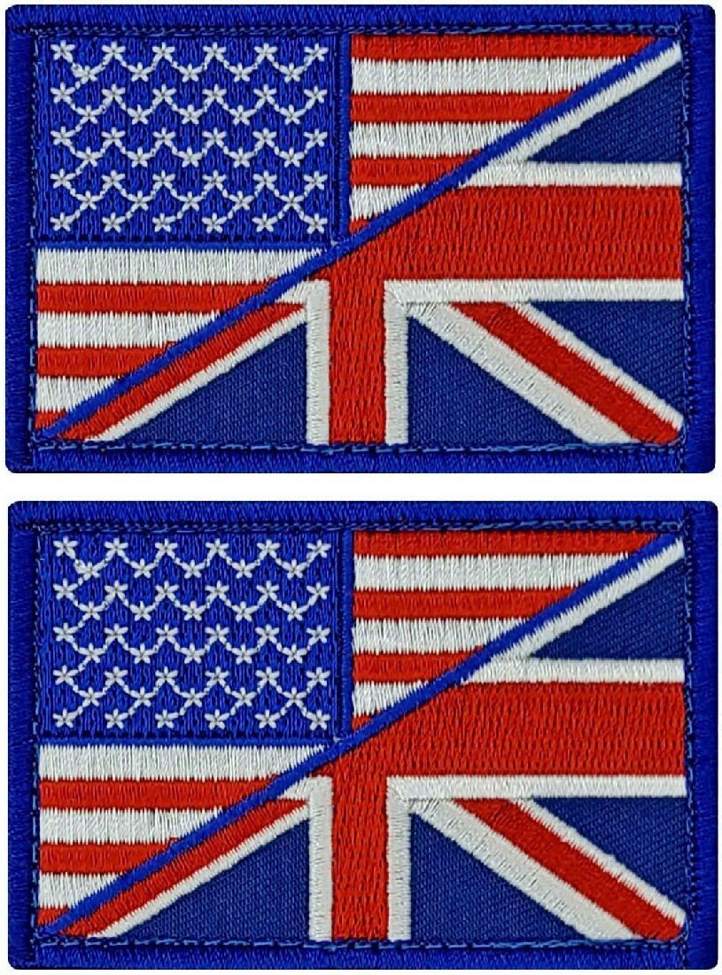 USA UK Flag British American Flag Morale Patch || 2PC Hook Backing 3″X 2″