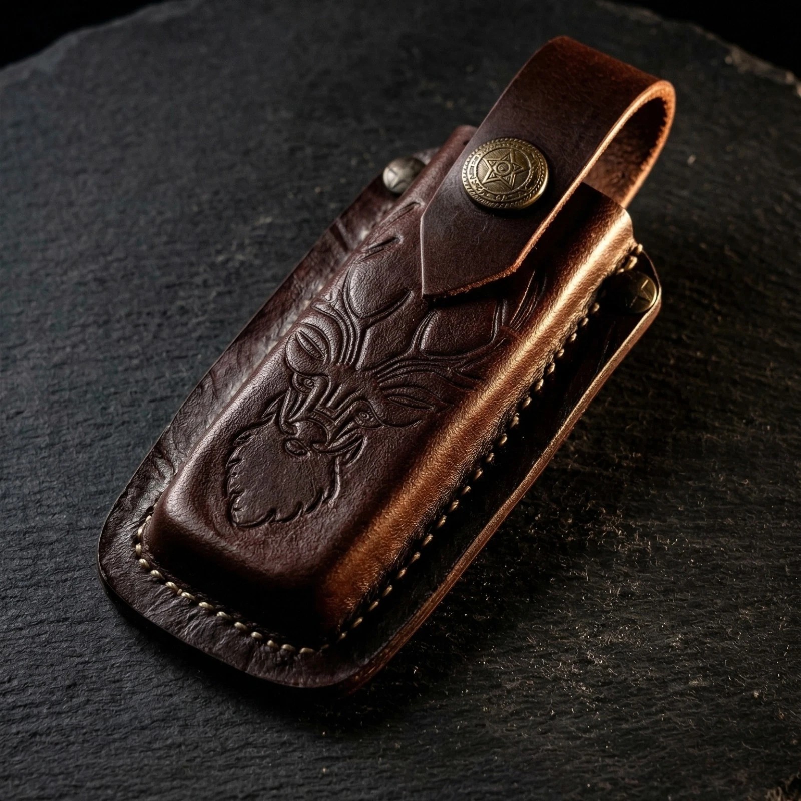 Handmade Leather Knife Sheath Gift for Men Stag ELK Embossed 5″ For Buck 110