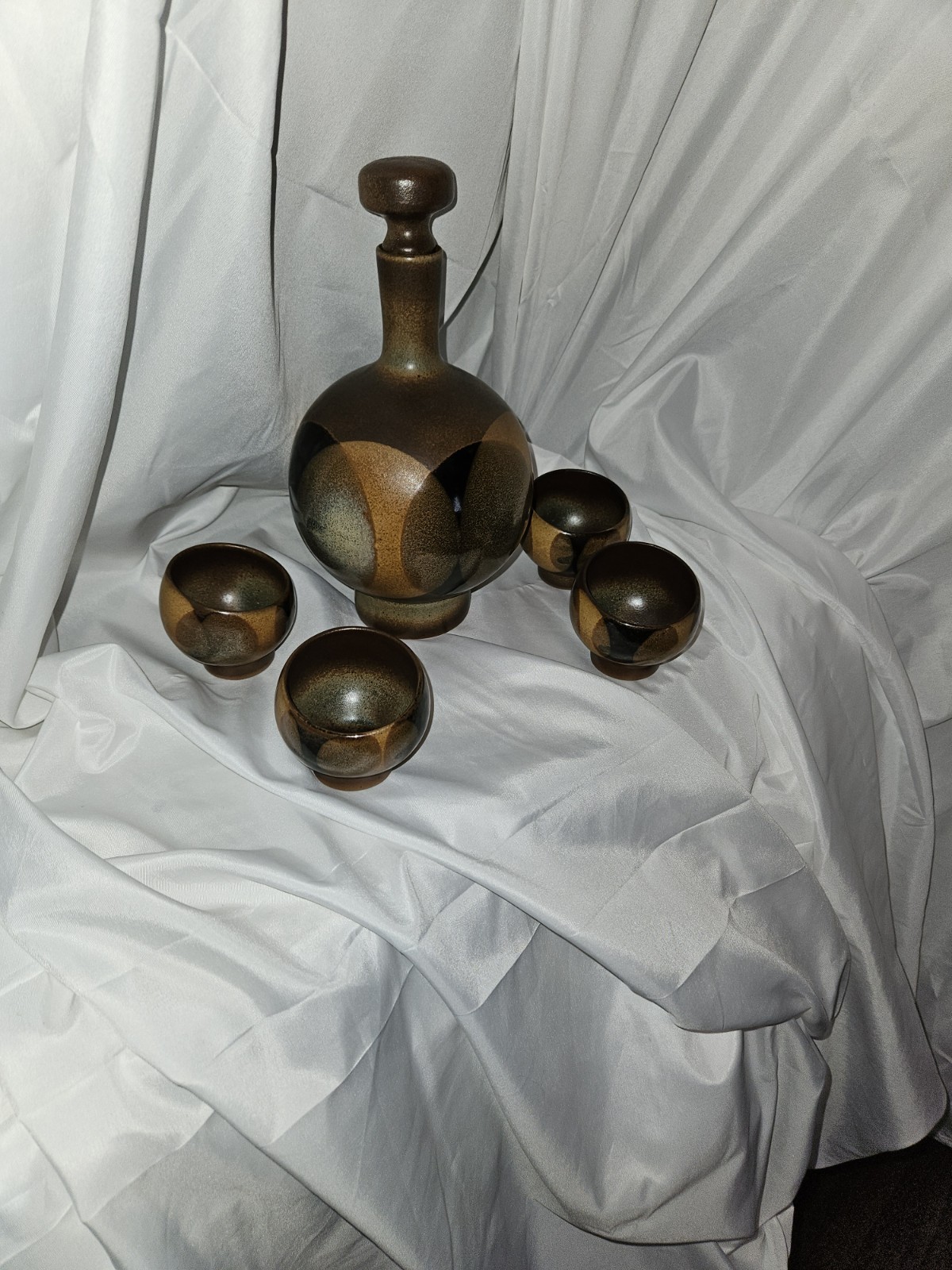 MCM Signed Maxwell Decanter W/4 Tilt Glasses And Stopper