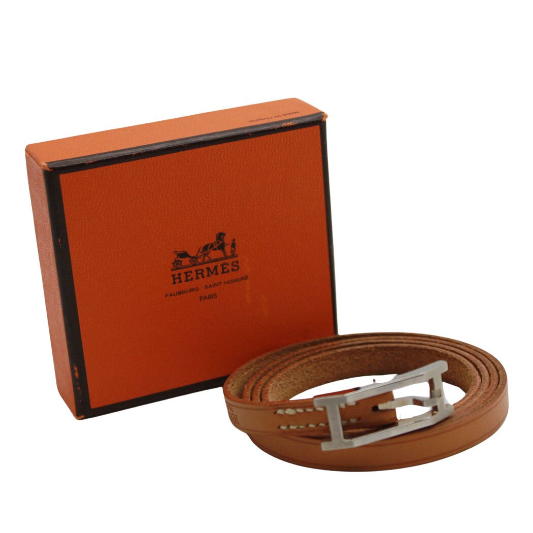 Hermes Bracelet API 3 Leather Brown Silver Hardware Accessory Stylish Belt Type