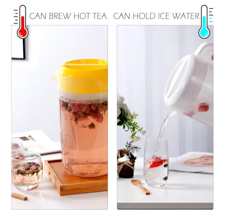 RAMFIYN 1 Gallon Pitcher w/ Lid Large Plastic Iced Tea Water Juice Jug (Yellow)