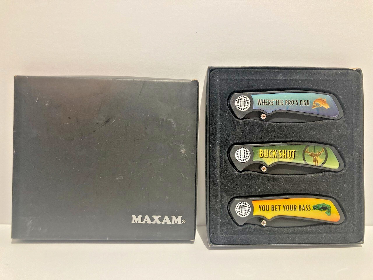 Maxam Texas Fish & Game 3 Knives Set Folding Pocket Knife Fishing Bass Buckshot