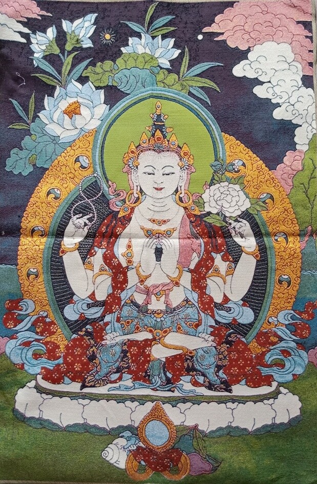 36″Tibet Tibetan Cloth Silk Buddhism 4Arms Guanyin Kwan-yin Tangka Thangka 240