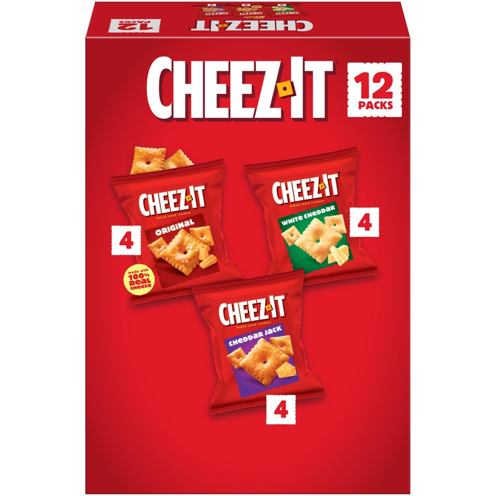 Cheez-It Cheese Crackers, Baked Snack 1.01 Ounce (Pack of 12), White
