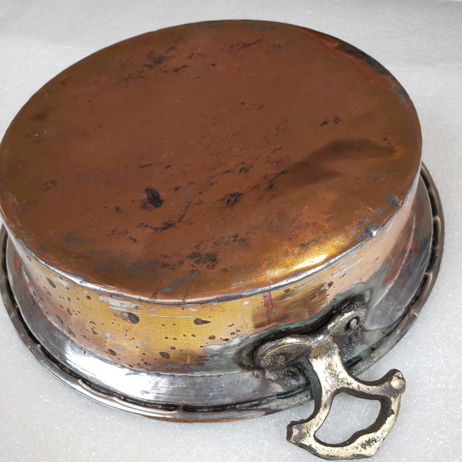 Antique Hammered Copper Pot Pan w/ Handles Vintage Primitive Patina Decorative