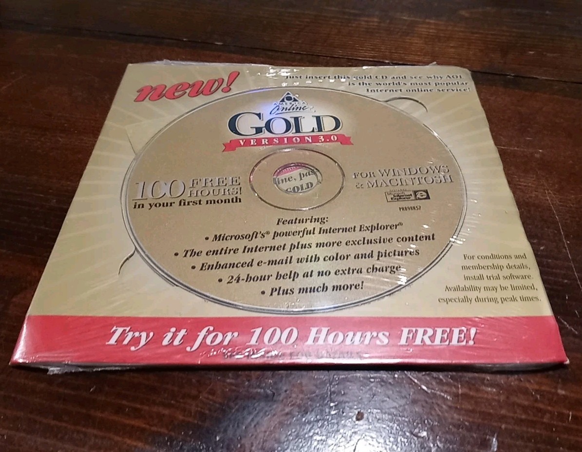 (3) Vintage AOL CDs A0100R201 Titanium, (1998) S998R2, & GOLD Version PR898R57