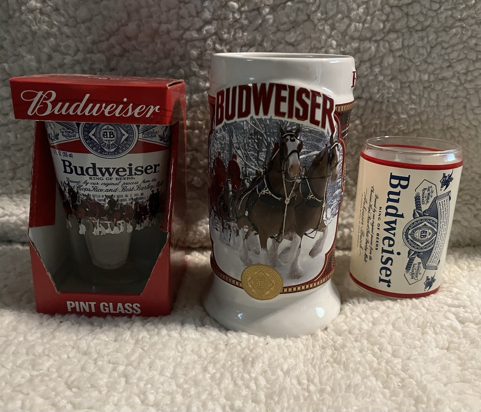 Budweiser 2021 Holiday Stein Plaid Beer Mug Pint Glass Drinkware 3pc Bundle