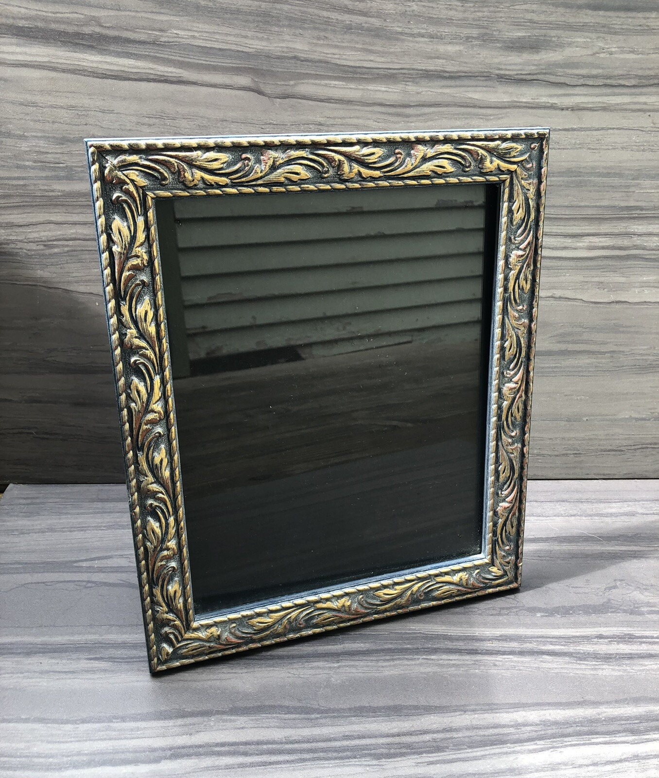 VTG Blue Gold Gilt Carved Raised Wood Scroll Pattern Photo Art Frame 8×10 Photo