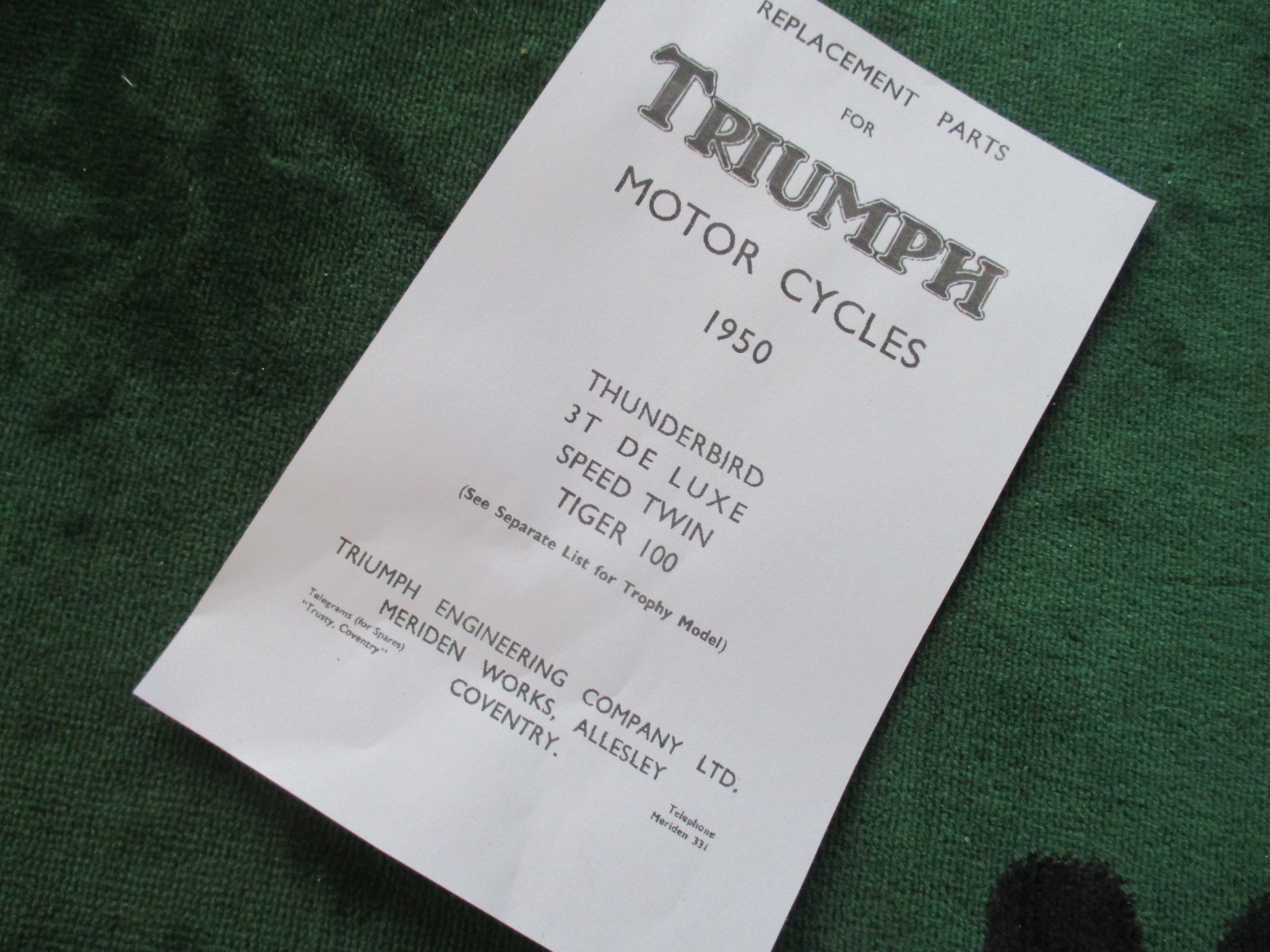 RARE TRIUMPH 6T THUNDERBIRD 3T DE LUXE T100 SPEED TWIN 1950-1955 TOOLKIT