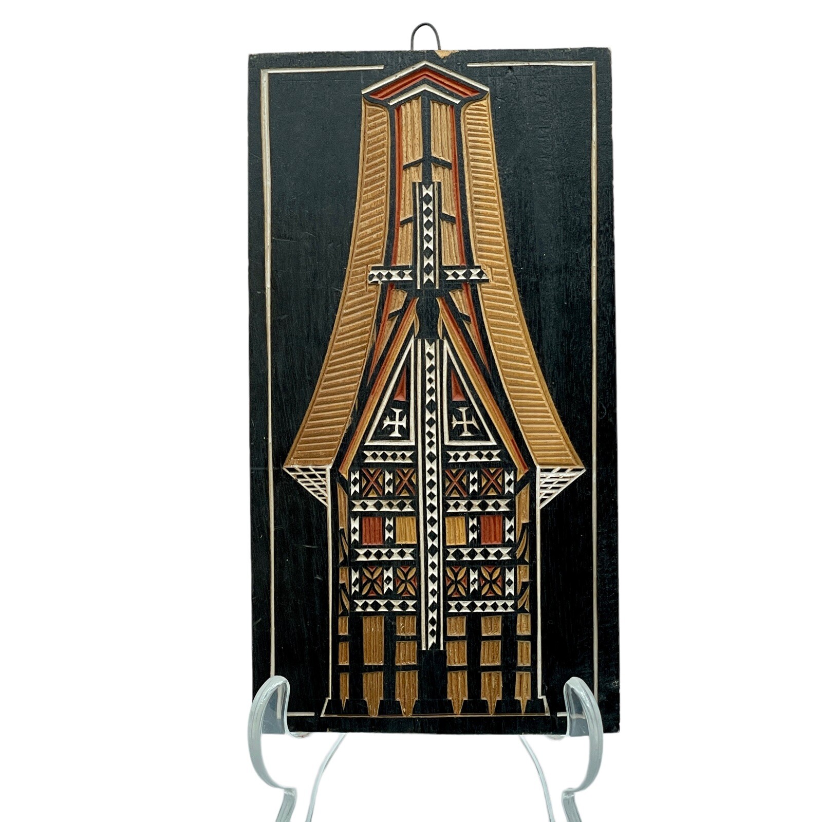 Indonesian Wood Folk Wall Art Tana Toraja Tongkonan House Living w/ Dead Culture