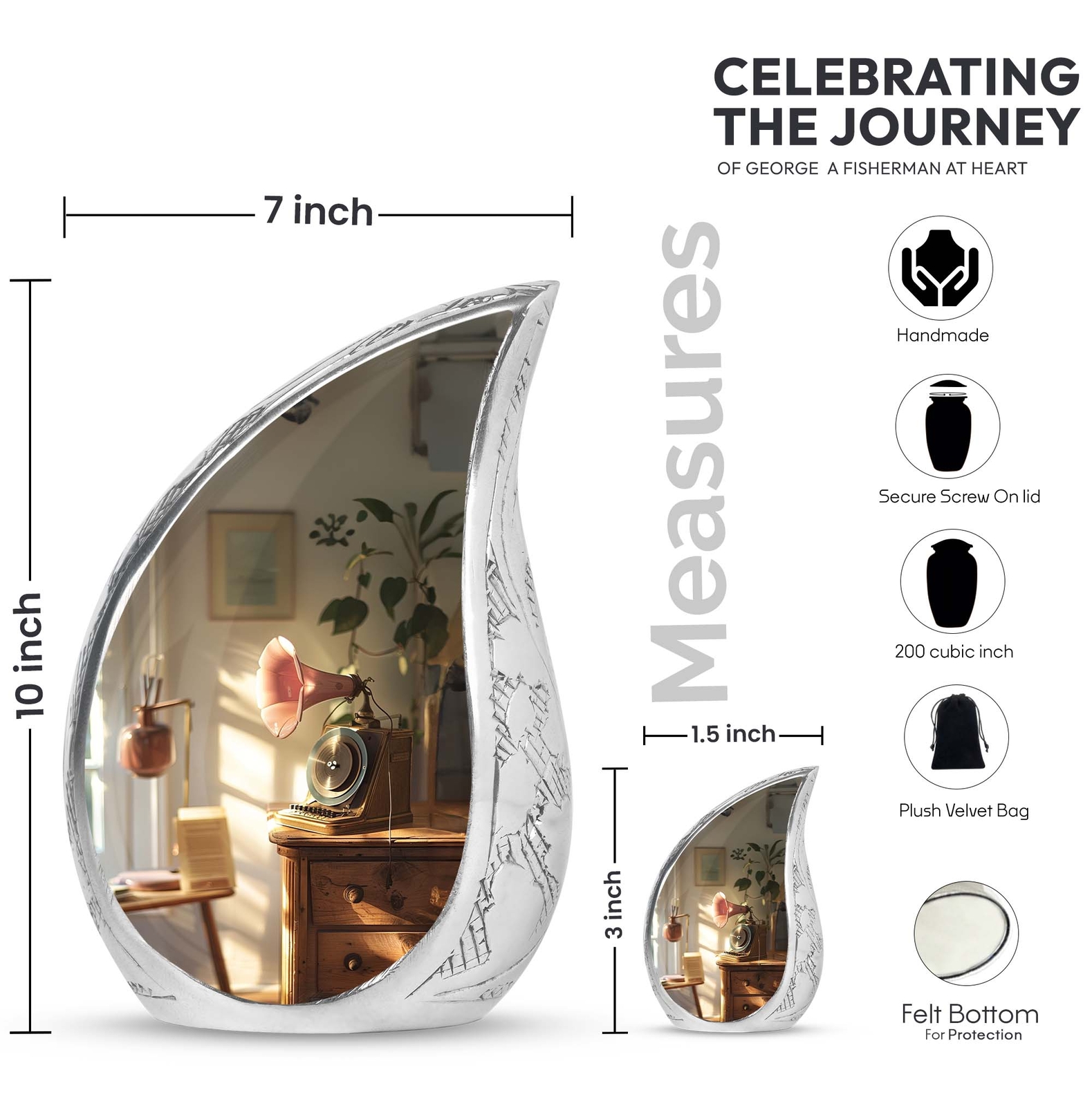 Gramophone Urn – Tear Drop Urns For Ashes – Urns For Human Ashes Adult Female