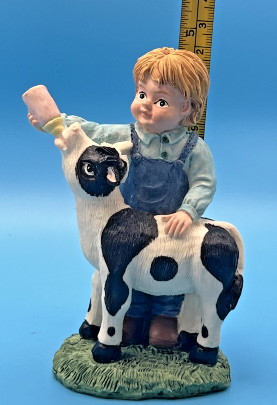 Boy Feeding Baby Cow with bottle Figurine 4.5″ Tall Youngs Inc gift Farm