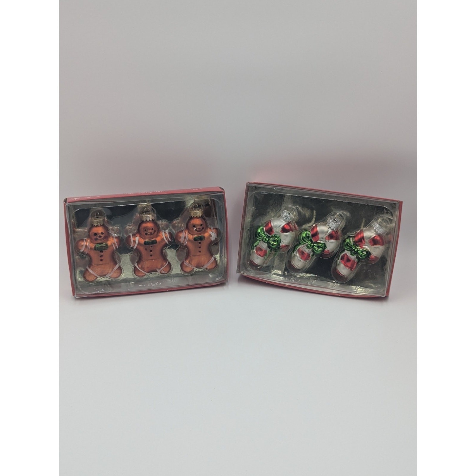 6 Holiday Style Brand Glass Ornaments – 3x Gingerbread Man & 3x Candy Cane