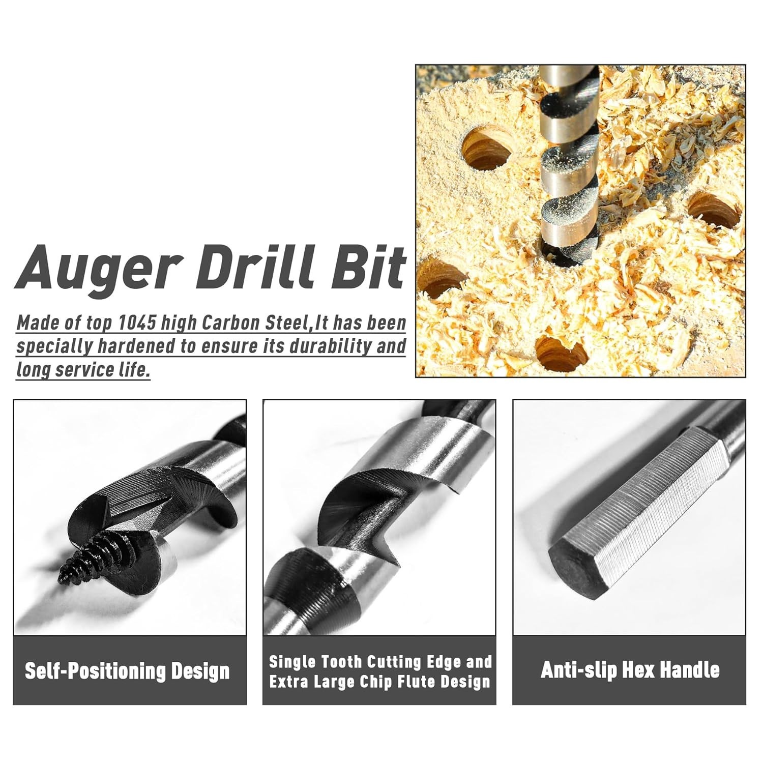 1-1/2″ x 12″ Hex Shank Auger Drill Bit for Wood