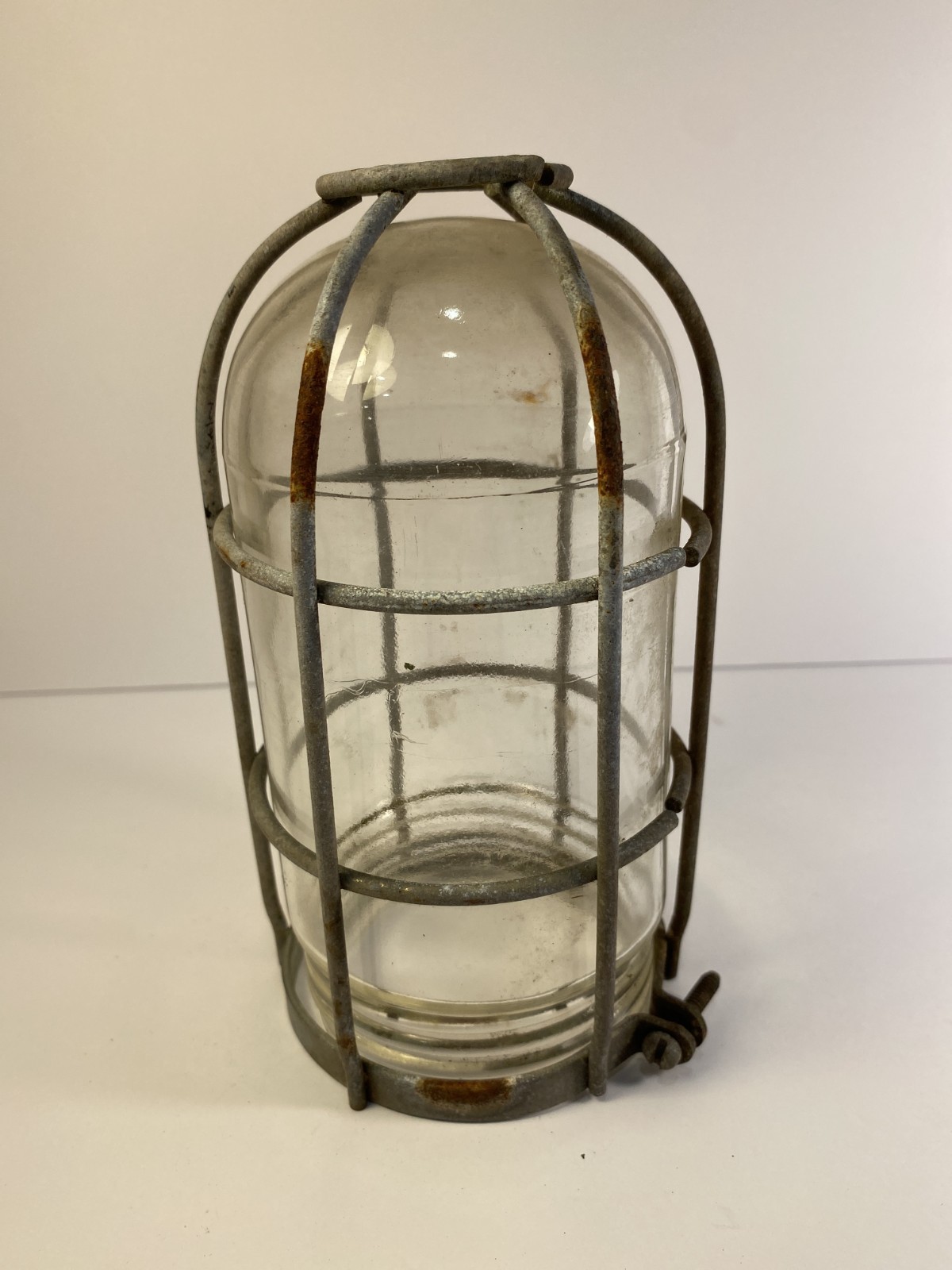 Vintage Explosion Proof Light Cage w/ Glass Globe Unique 7 1/2” Tall