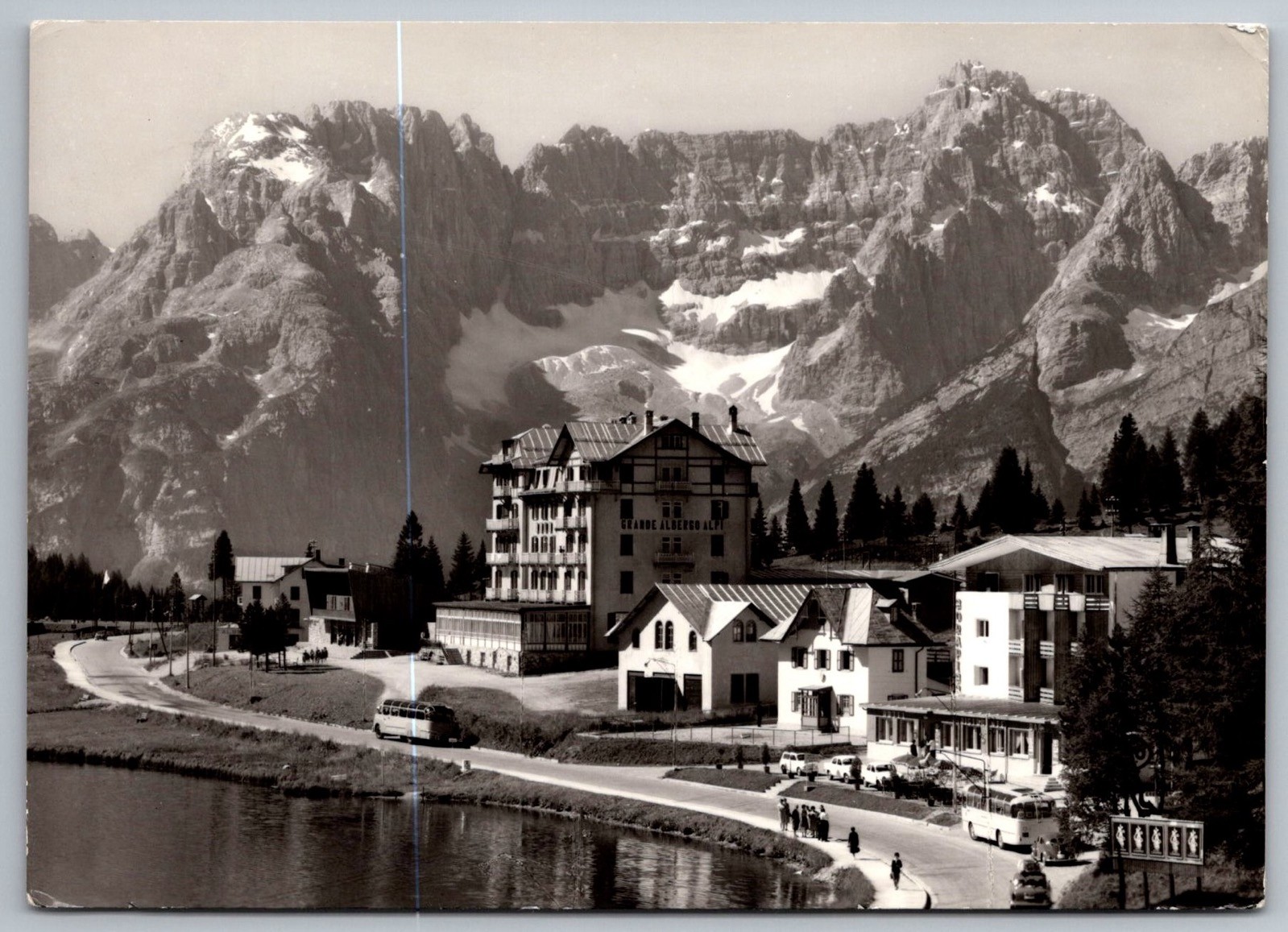 Cortina Italy RPPC Grande Albergo Alpi Dolomites Hotel Lake View c.1950s