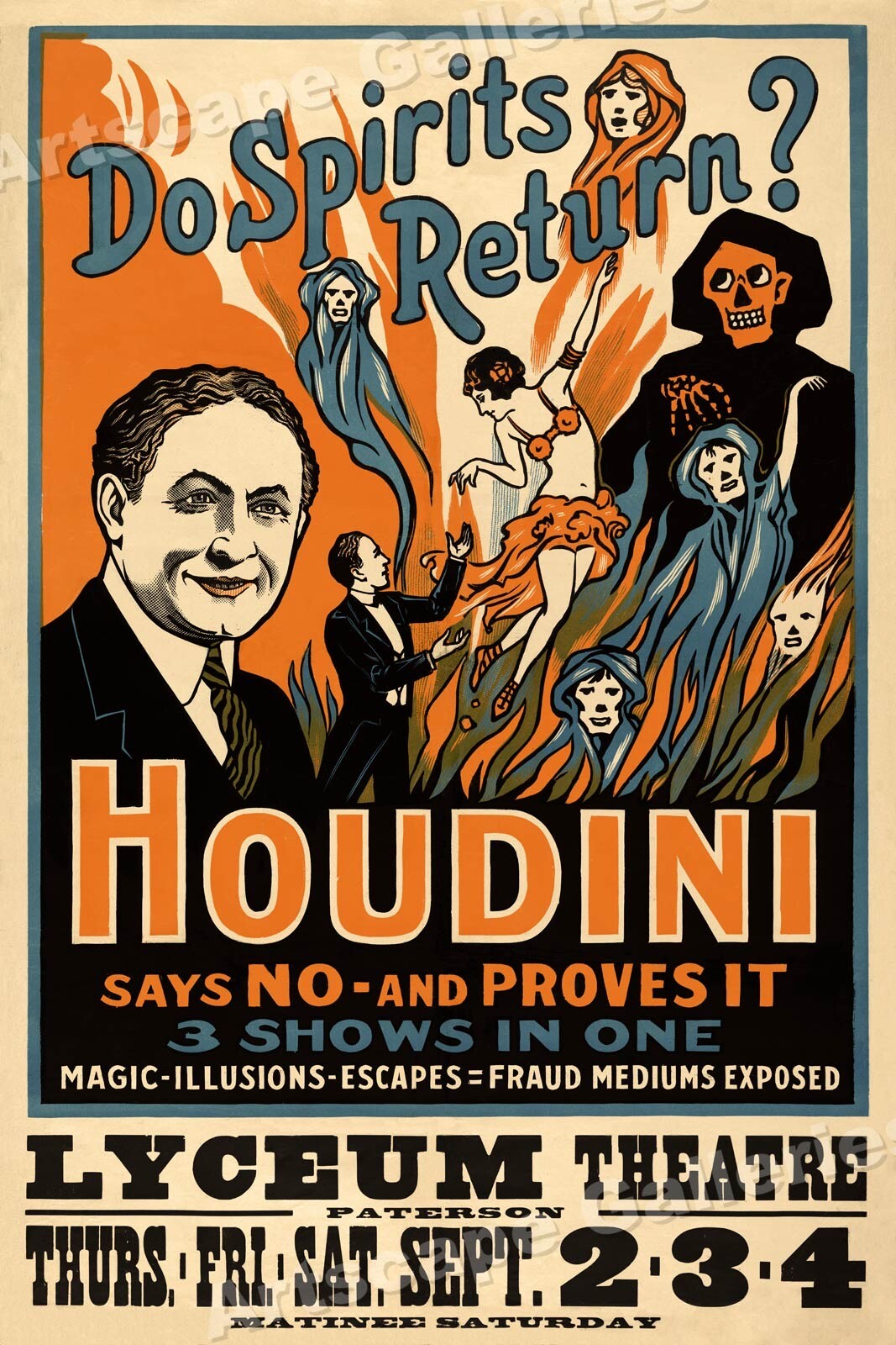 Houdini Seance Fraud 1909 Do Spirits Return? Magic Poster 24×36