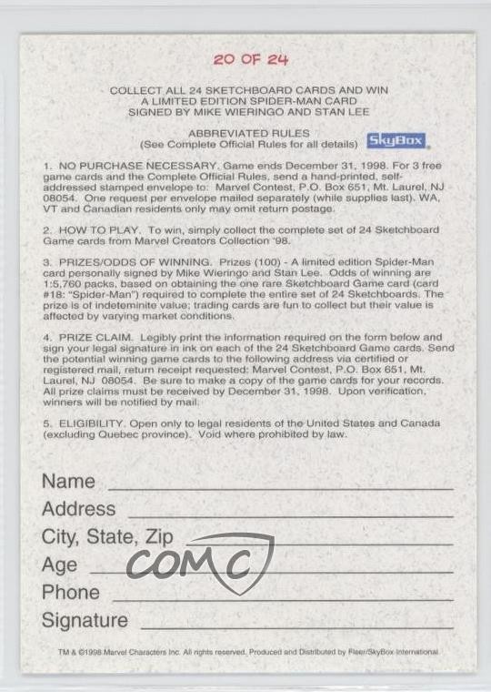 1998 SkyBox Marvel Creators Collection White Adam Warlock #20 Sketch 0kg8