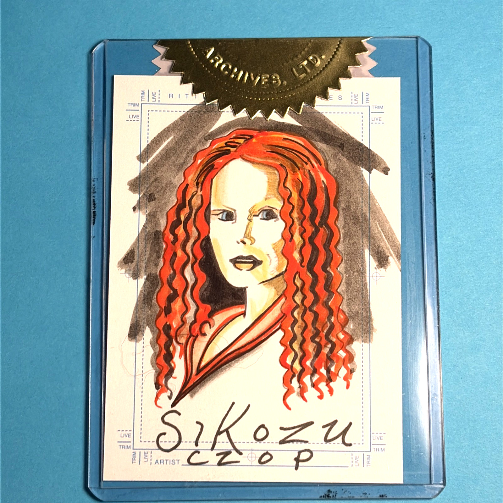 Farscape Season 4 Case Topper Color Sketch Card of Sikozu Drawn by John Czop