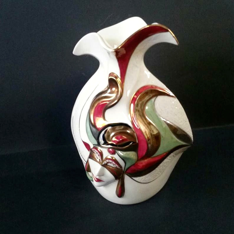 VENICE CARNIVAL MASK Ceramic Vase, Made in Italy