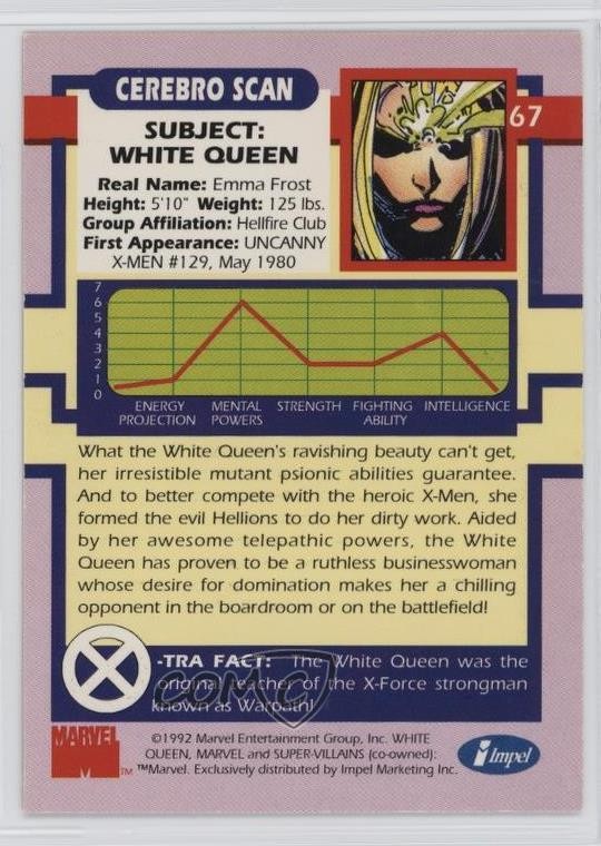 1992 Impel Marvel X-Men White Queen #67 1p66