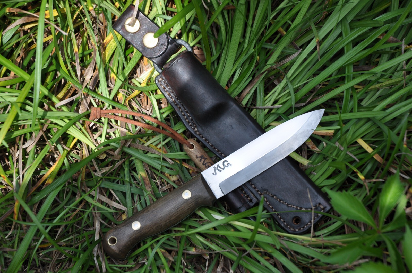 STRIKING MG Custom Knives MDL “Maximum” | Persimmon Handle | Leather Sheath USA