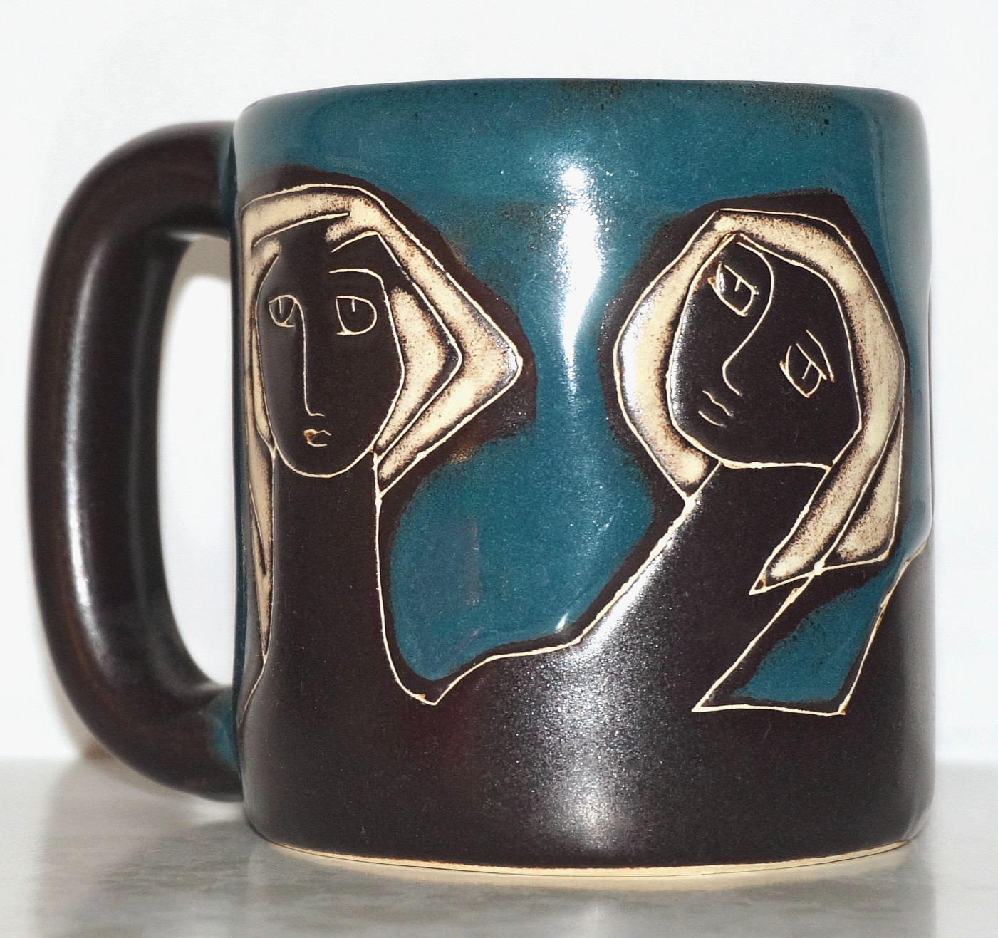 Artisan MARA Crafted Teal Blue & Brown WOMEN Glazed Stoneware Coffee Mug