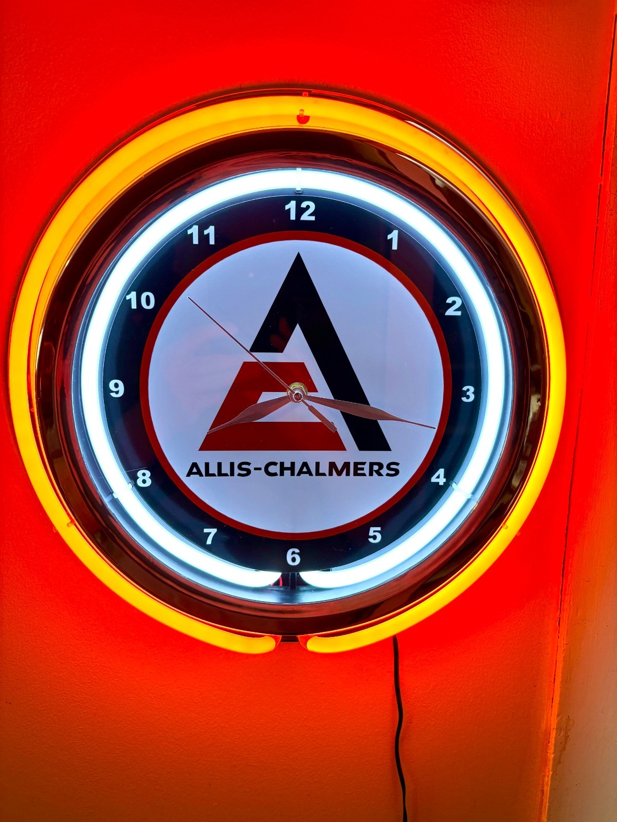 Allis Chalmers Farm Tractors Barn ManCave Store Orange Neon Style LED Clock Sign