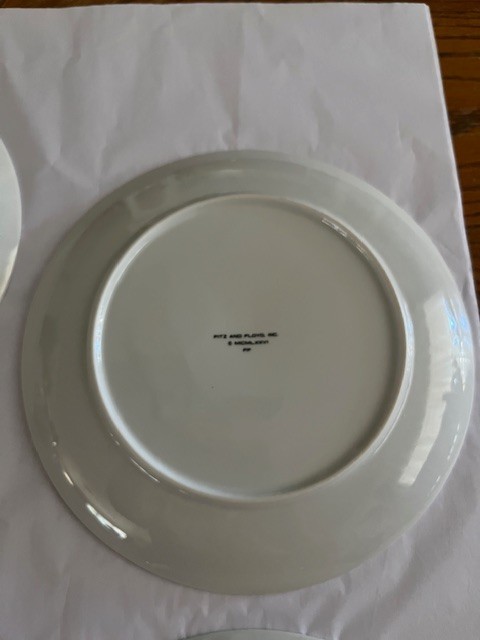Fitz & Floyd Snack Plates and Cups, Set of 4 each, Peach & White Floral Tree