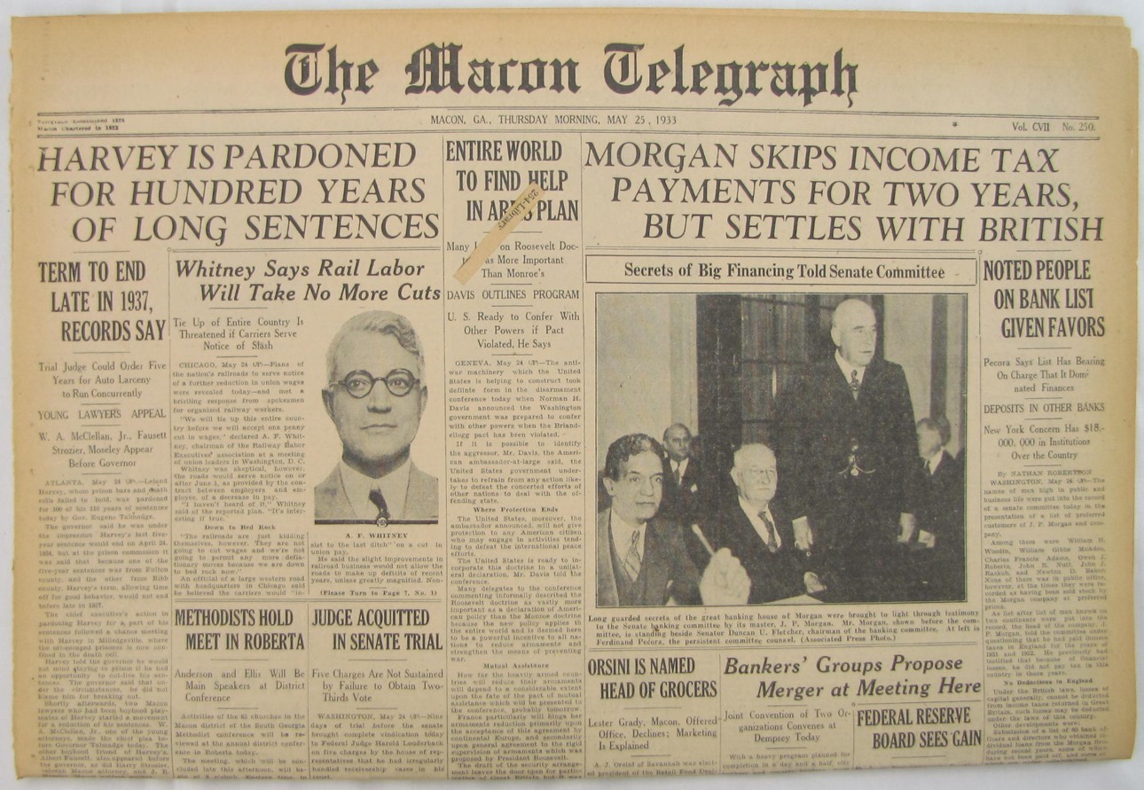 Vintage 1933 JP Morgan Bank Congressional Testimony Newspaper