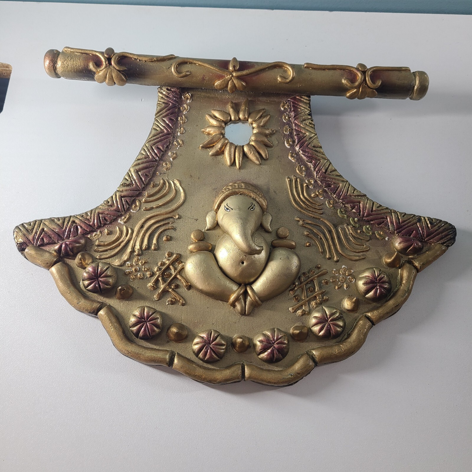 Golden Lord Ganesha W/ Sun Decorative Wall Hanging Festival Home Decor Hindu