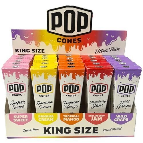 POP Cones Ultra Thin King Sized Variety Pack – 25 Packs, 3 Cones per Pack