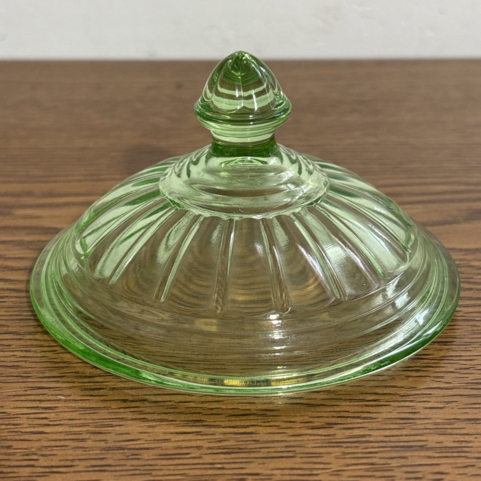 Hazel Atlas Sugar Bowl Lid Only Ribbed Pattern Depression Glass Uranium Round