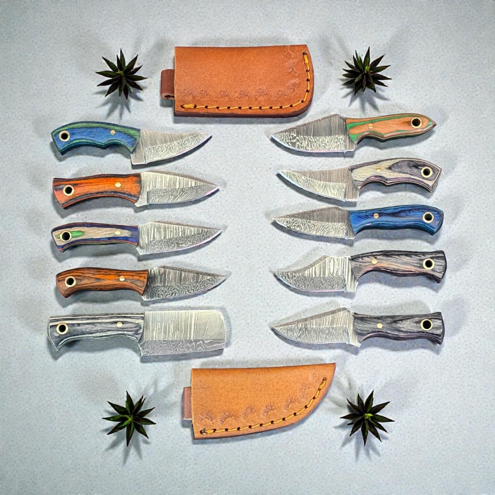Hunting Knives | Lot of 10 | Damascus Steel | Pakka Wood Handle | D1122